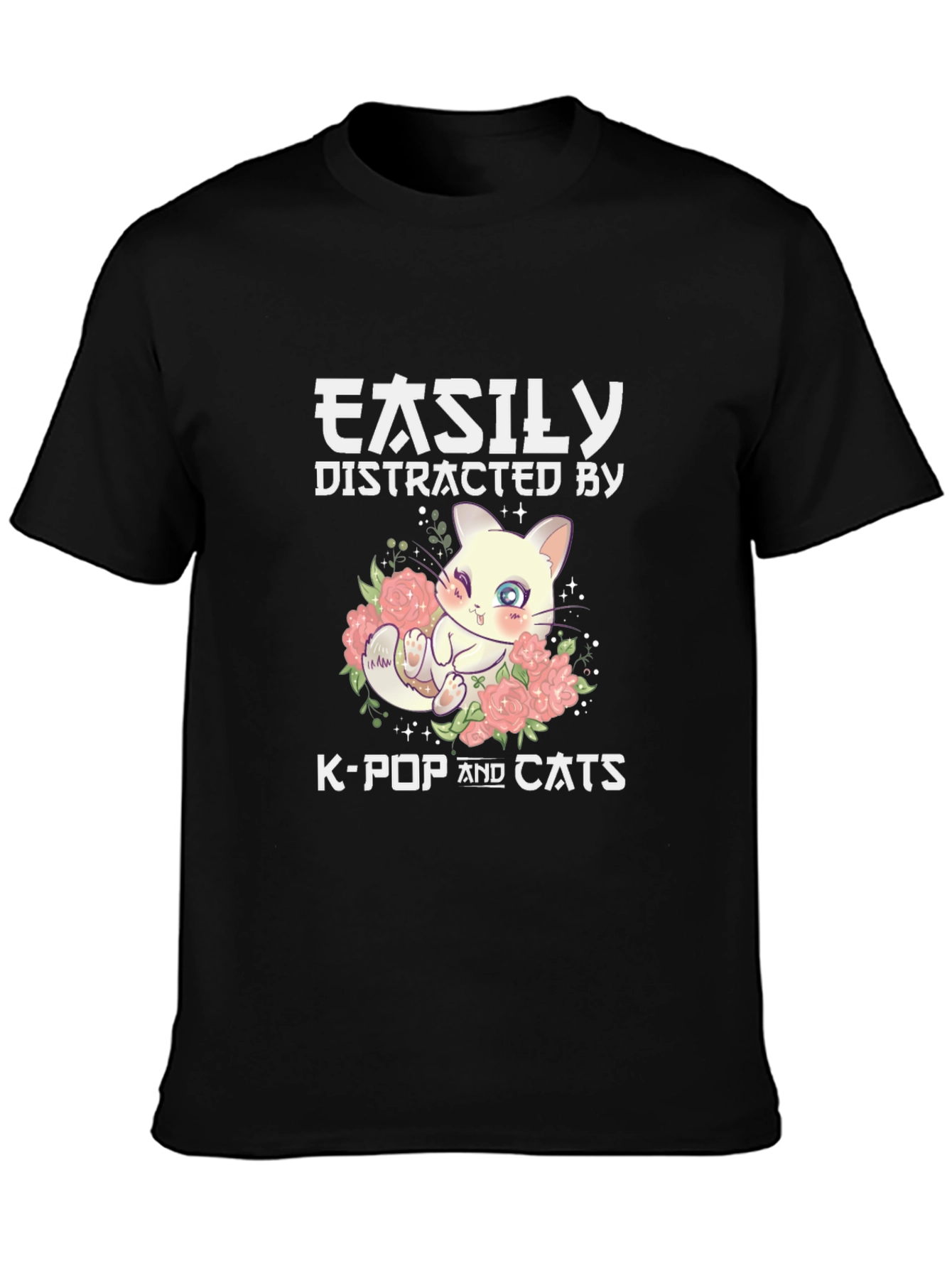 Easily Distracted By K-Pop & Cats Black T-Shirt