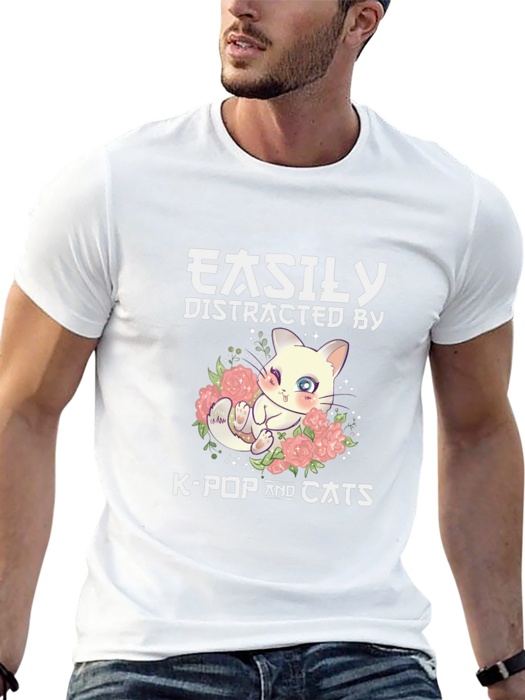Easily Distracted By K-Pop & Cats Black T-Shirt