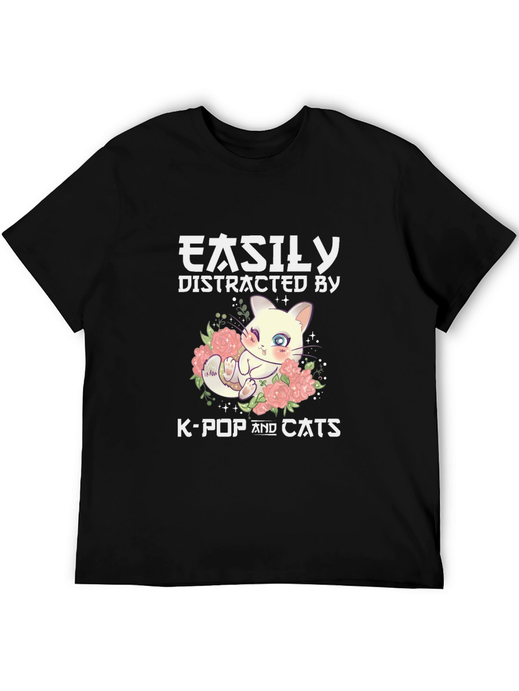 Easily Distracted By K-Pop & Cats Black T-Shirt