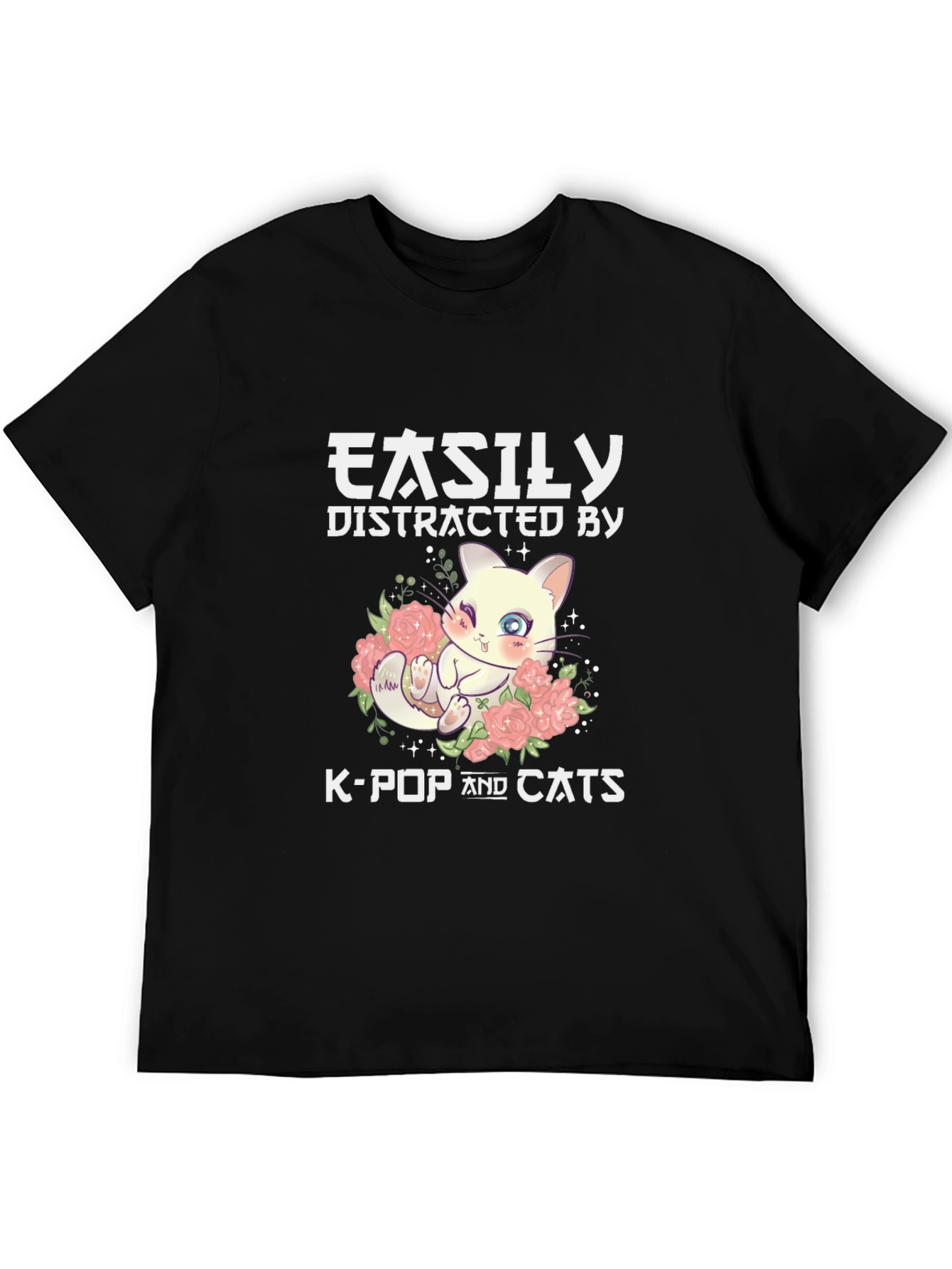 Easily Distracted By K-Pop & Cats Black T-Shirt