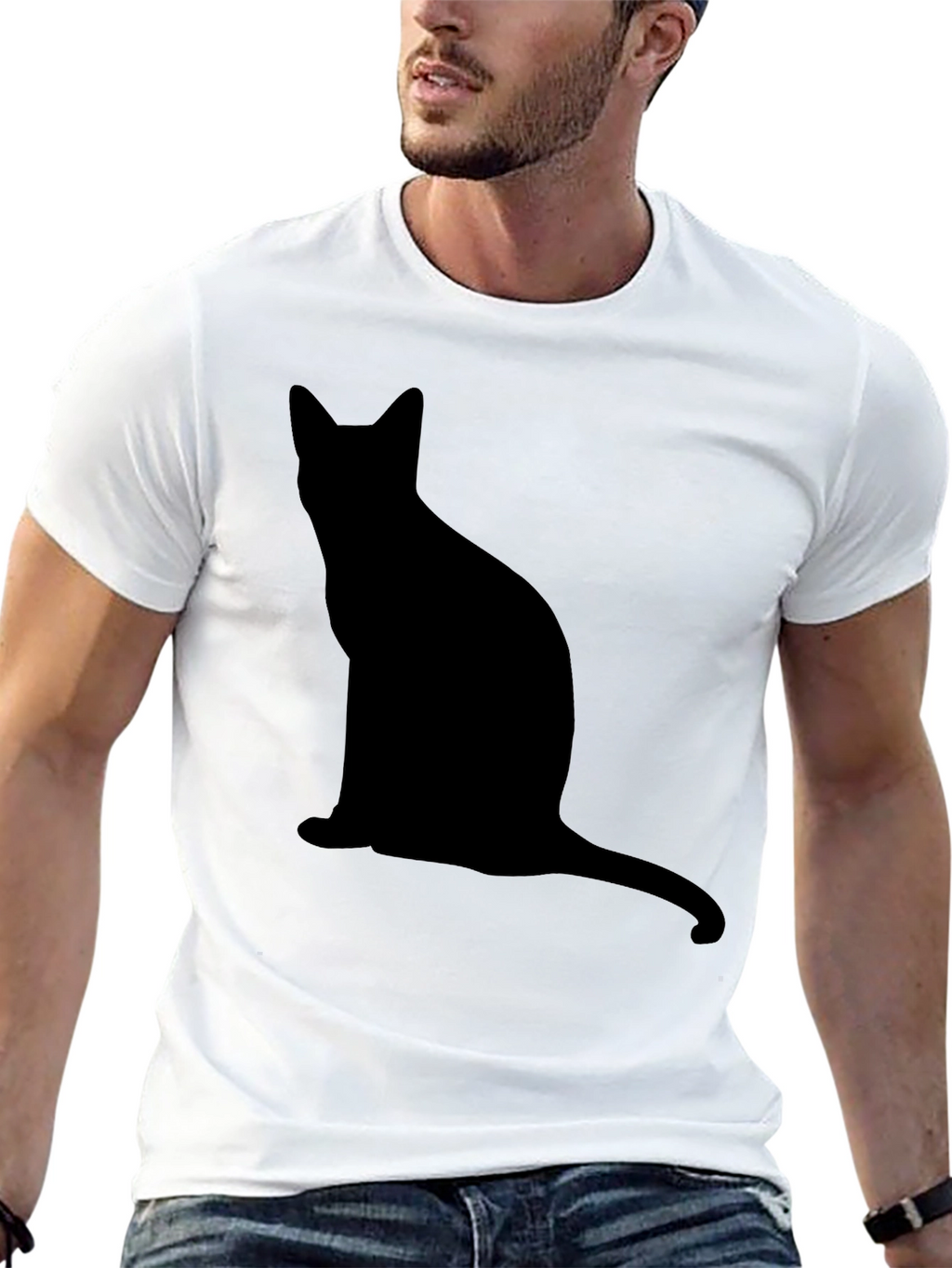 Cool Black Cat Silhouette Graphic T-Shirt