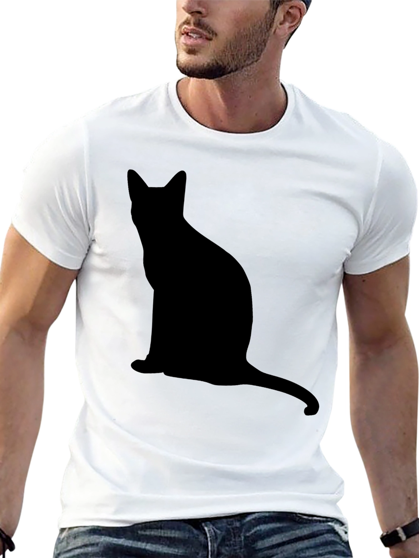 Cool Black Cat Silhouette Graphic T-Shirt