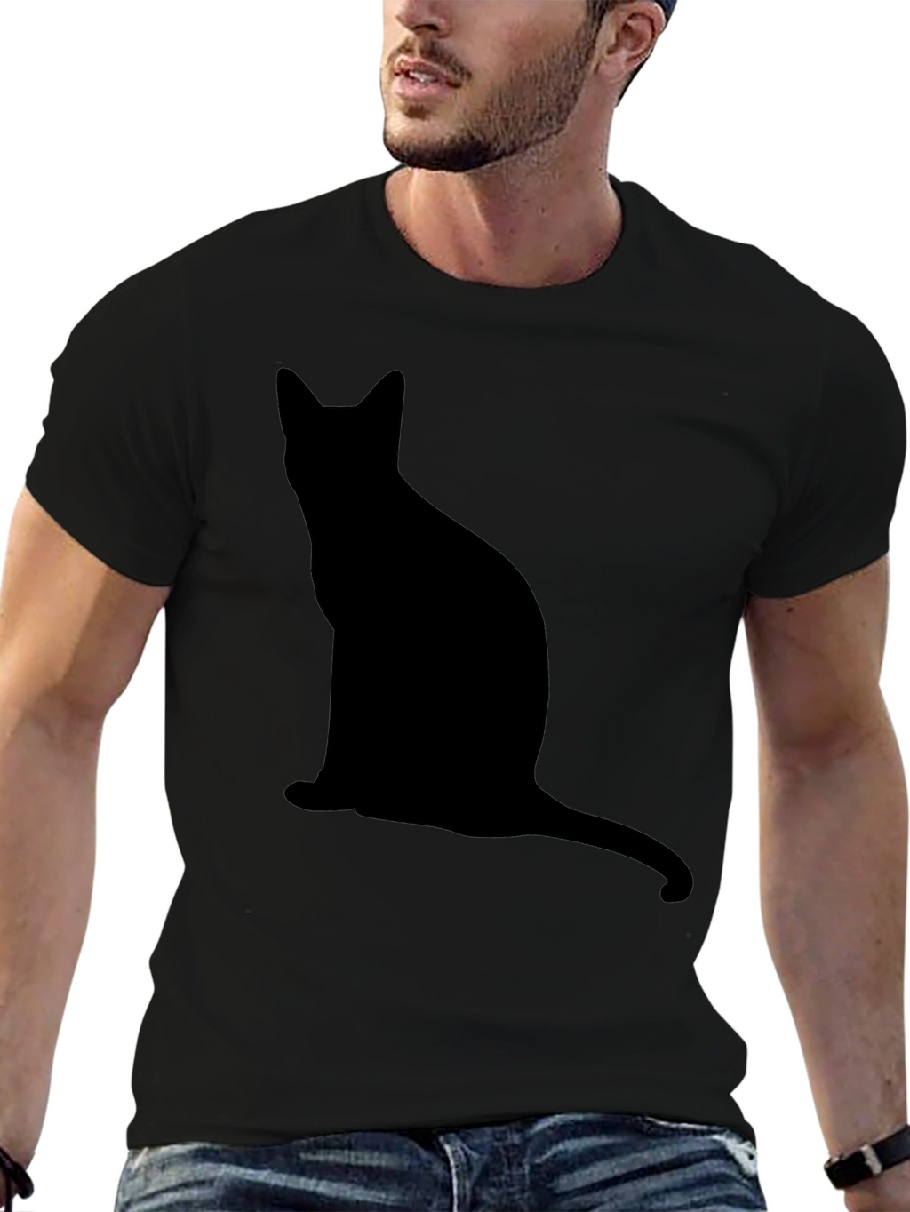 Cool Black Cat Silhouette Graphic T-Shirt