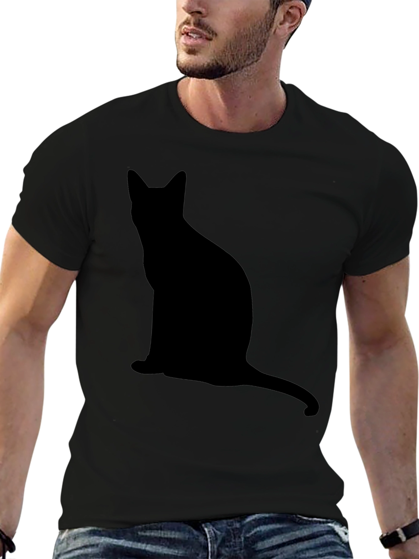Cool Black Cat Silhouette Graphic T-Shirt