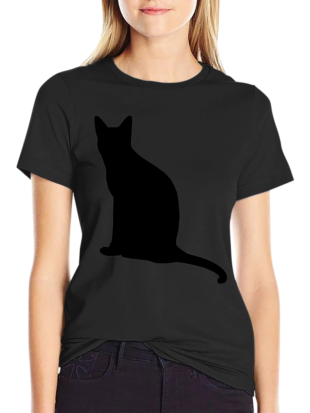 Cool Black Cat Silhouette Graphic T-Shirt