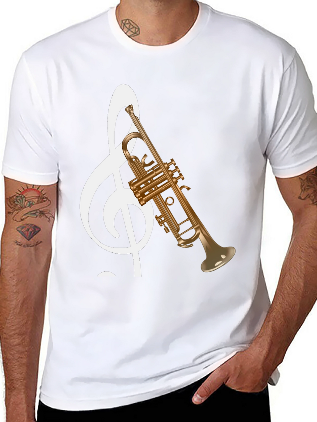 Musical Note Trumpet Graphic Tee - Black