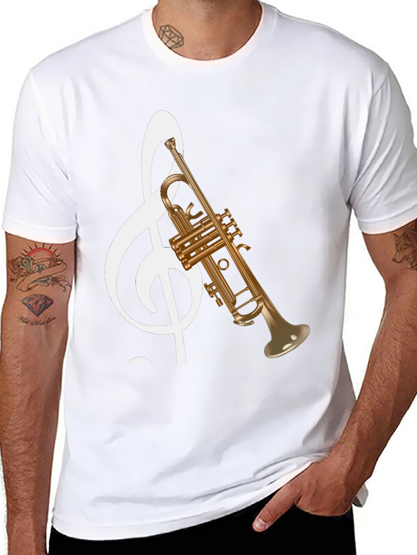Musical Note Trumpet Graphic Tee - Black