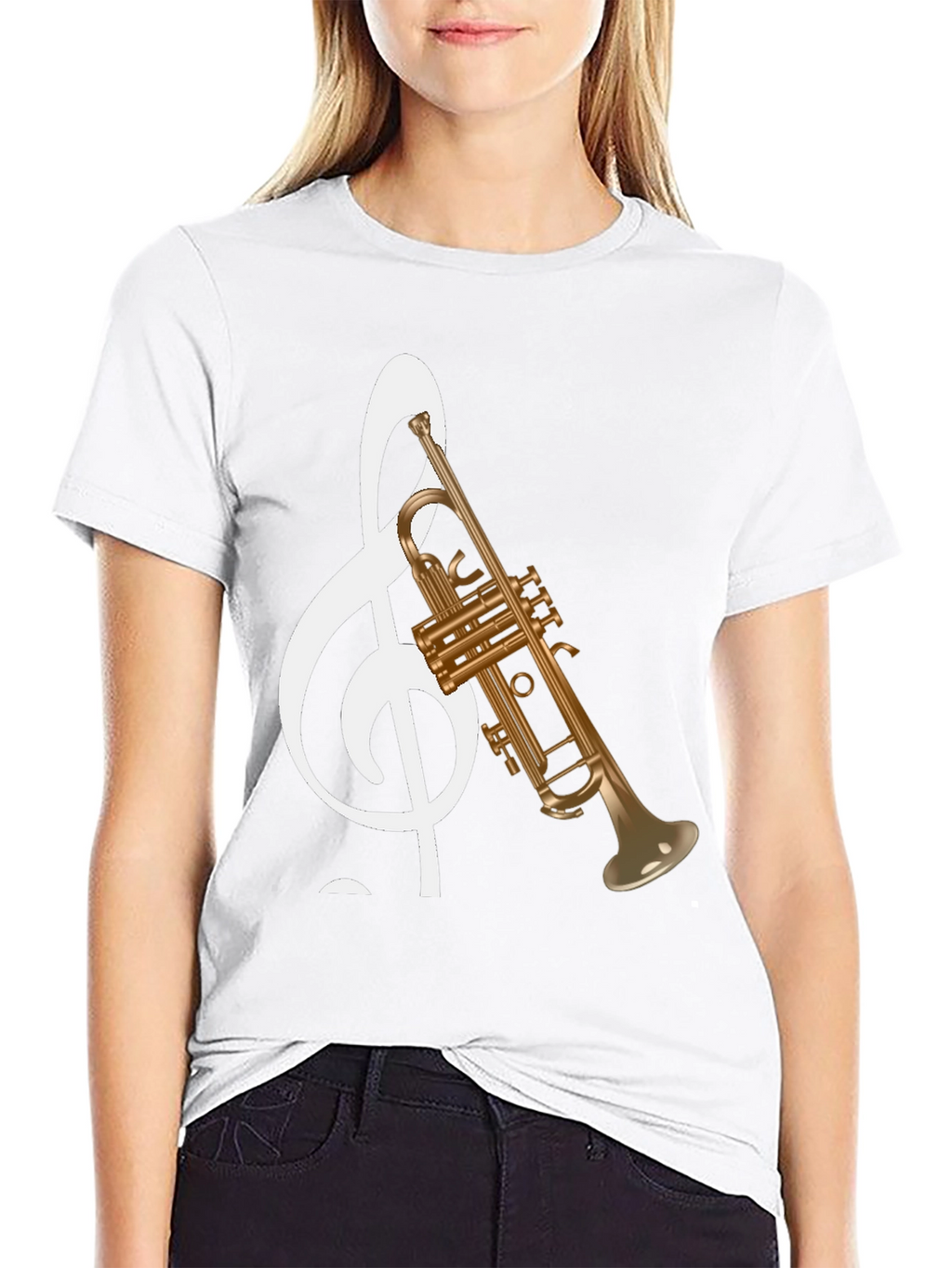 Musical Note Trumpet Graphic Tee - Black