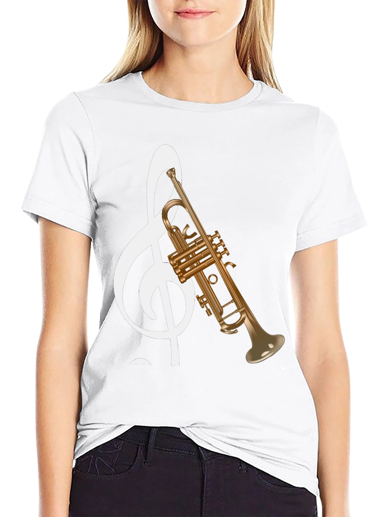 Musical Note Trumpet Graphic Tee - Black