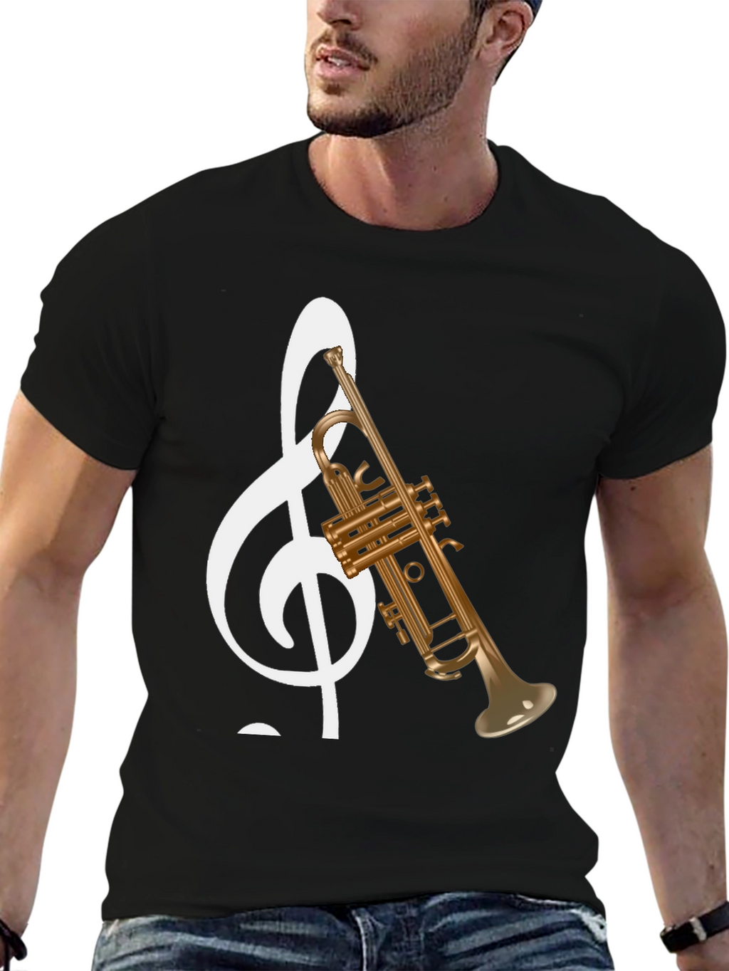 Musical Note Trumpet Graphic Tee - Black