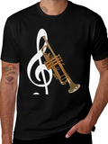 Musical Note Trumpet Graphic Tee - Black