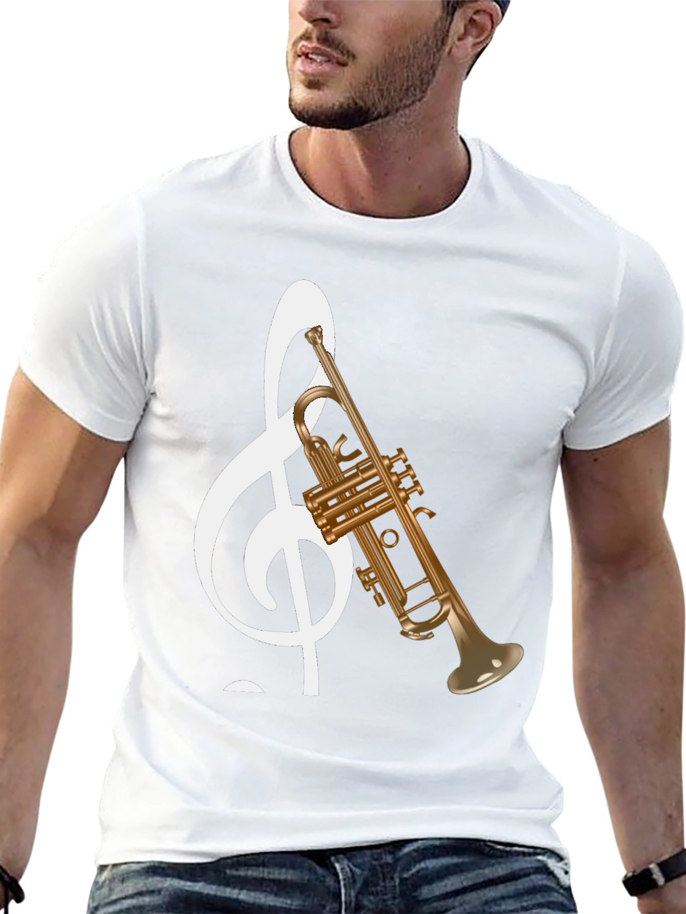 Musical Note Trumpet Graphic Tee - Black