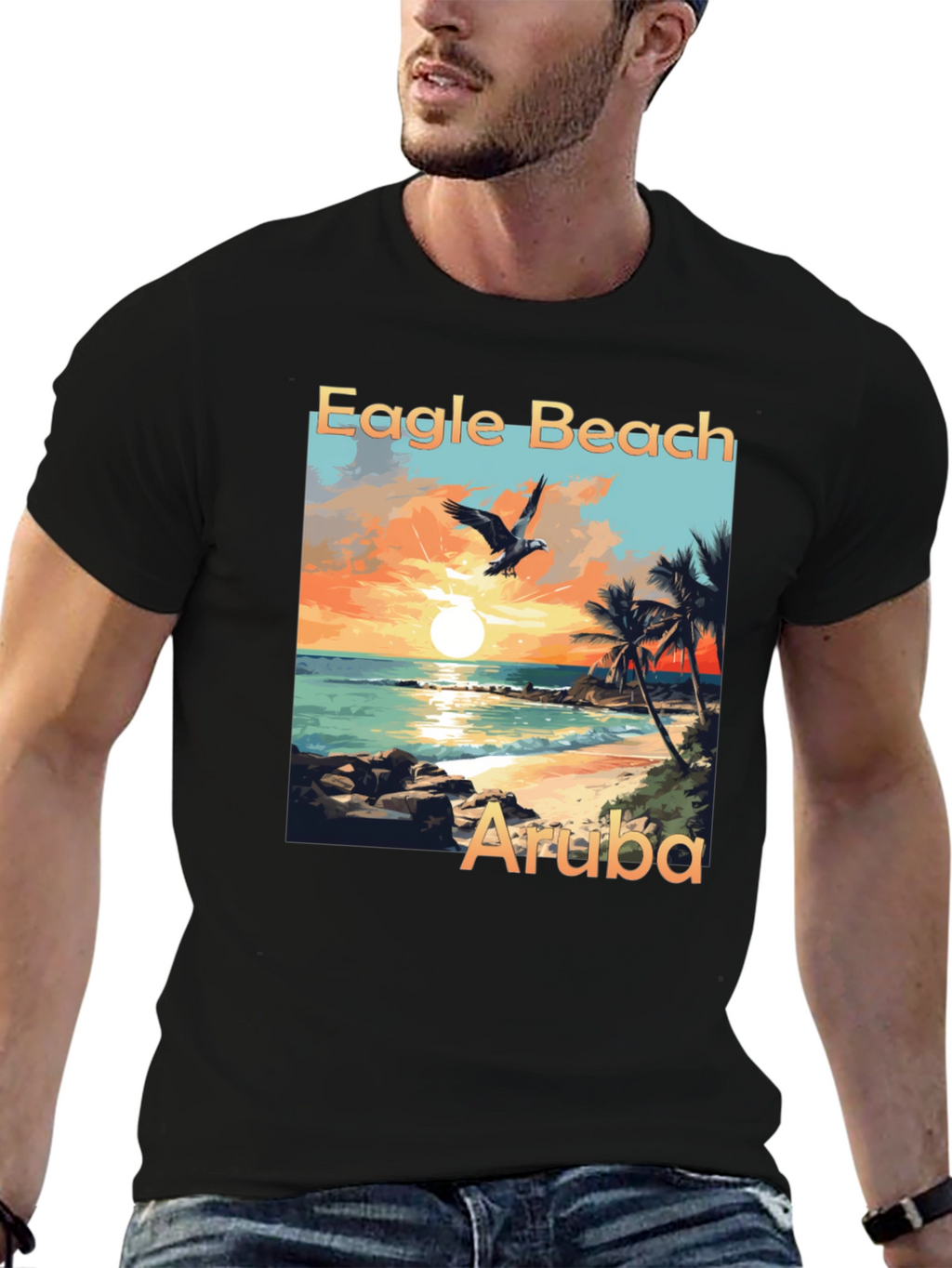 Eagle Beach Aruba Graphic Tee - Black T-Shirt