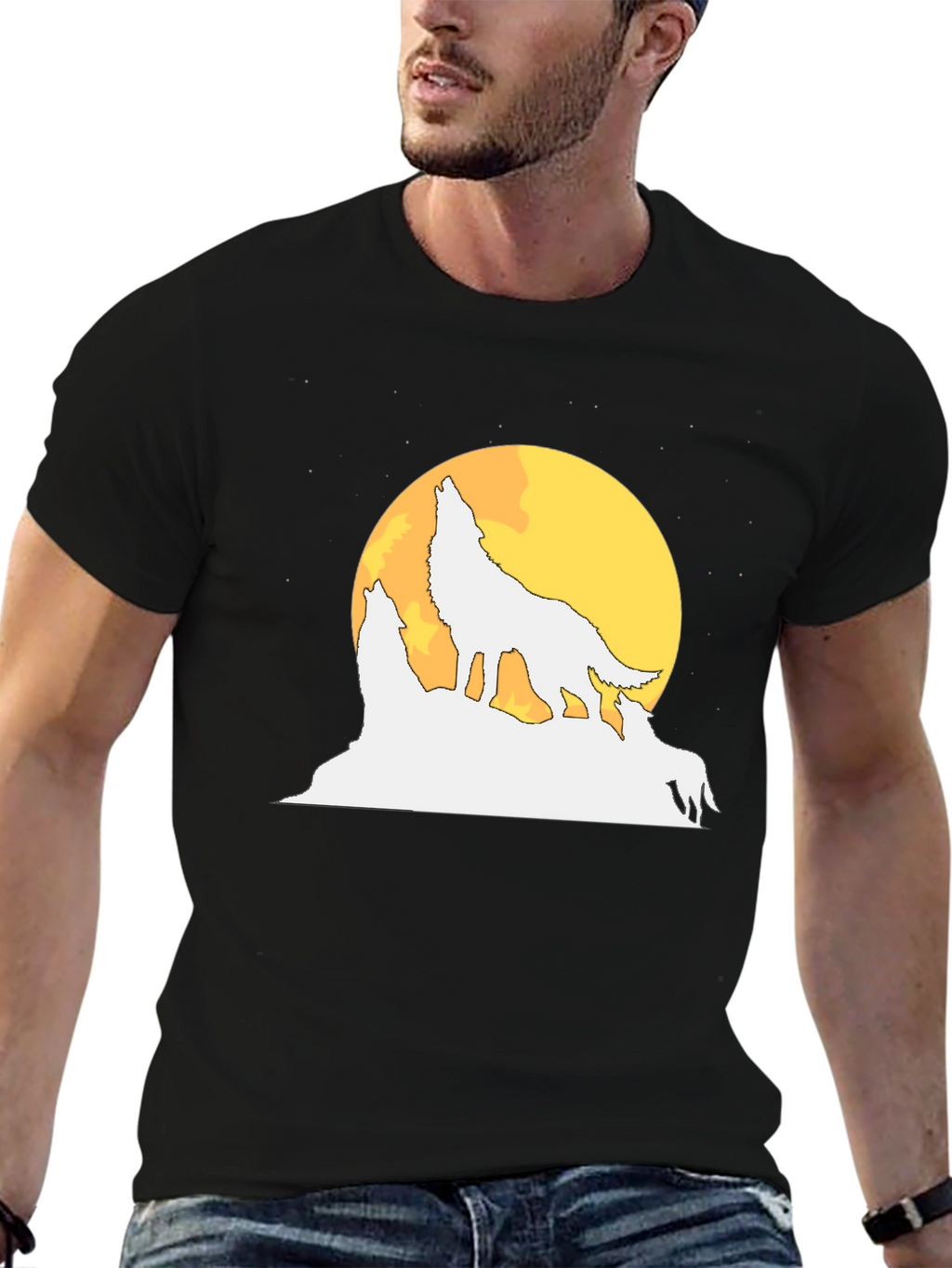 Wolf Pack Moon Graphic Tee - Black