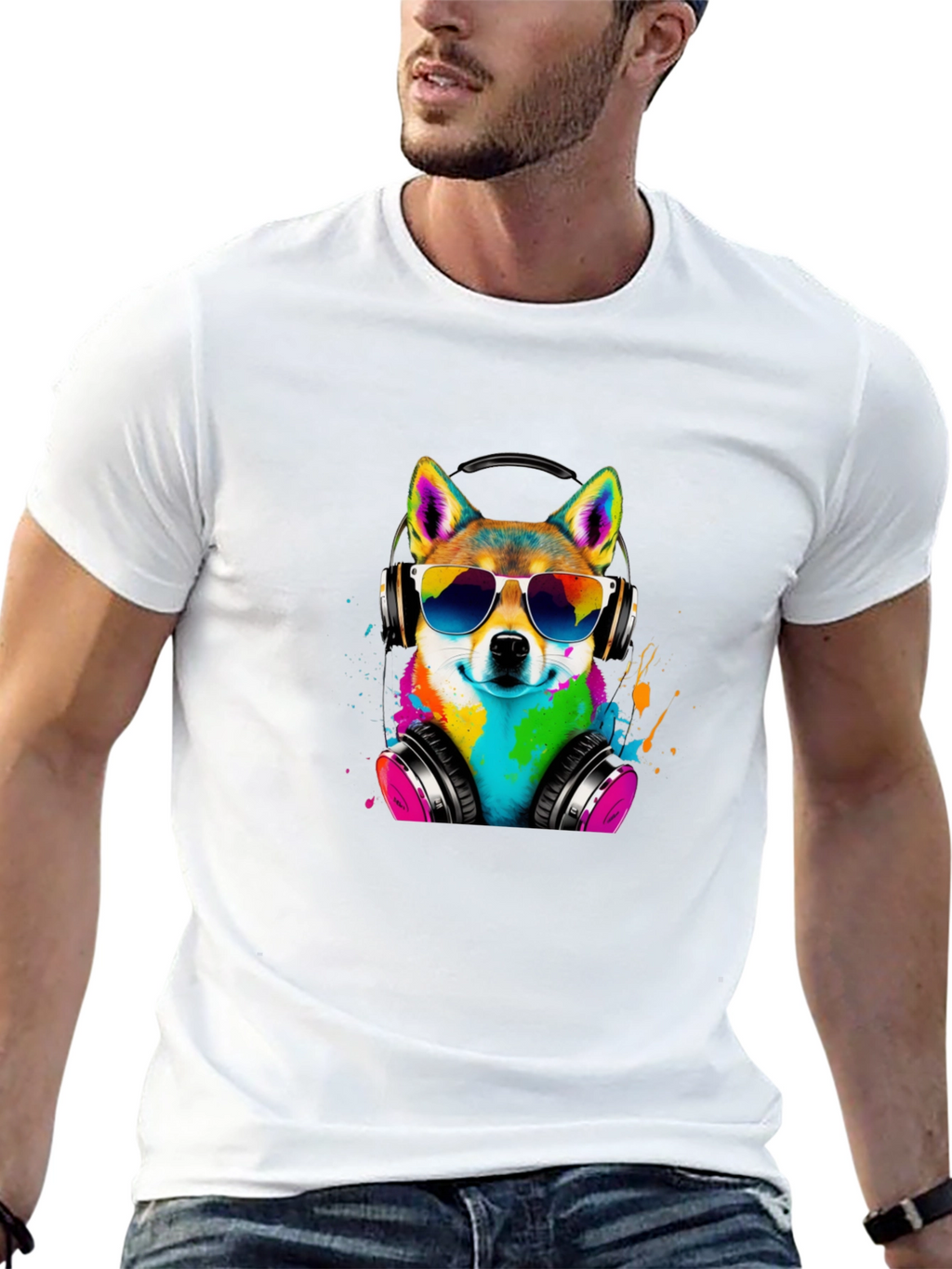 Cool Dog Tee - Shiba Inu with Headphones