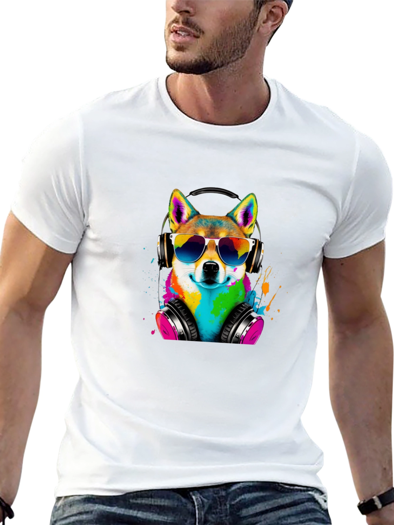 Cool Dog Tee - Shiba Inu with Headphones