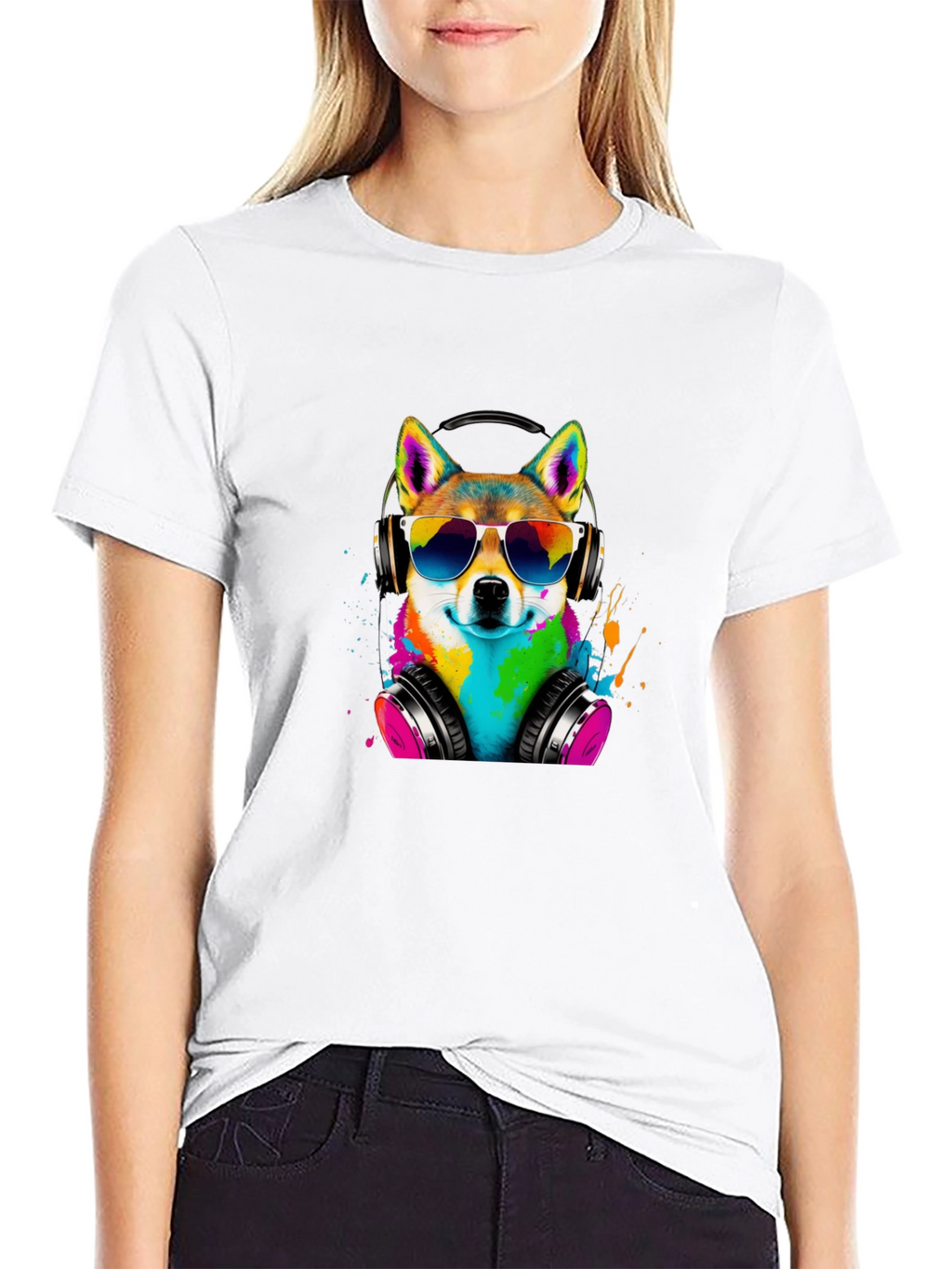 Cool Dog Tee - Shiba Inu with Headphones