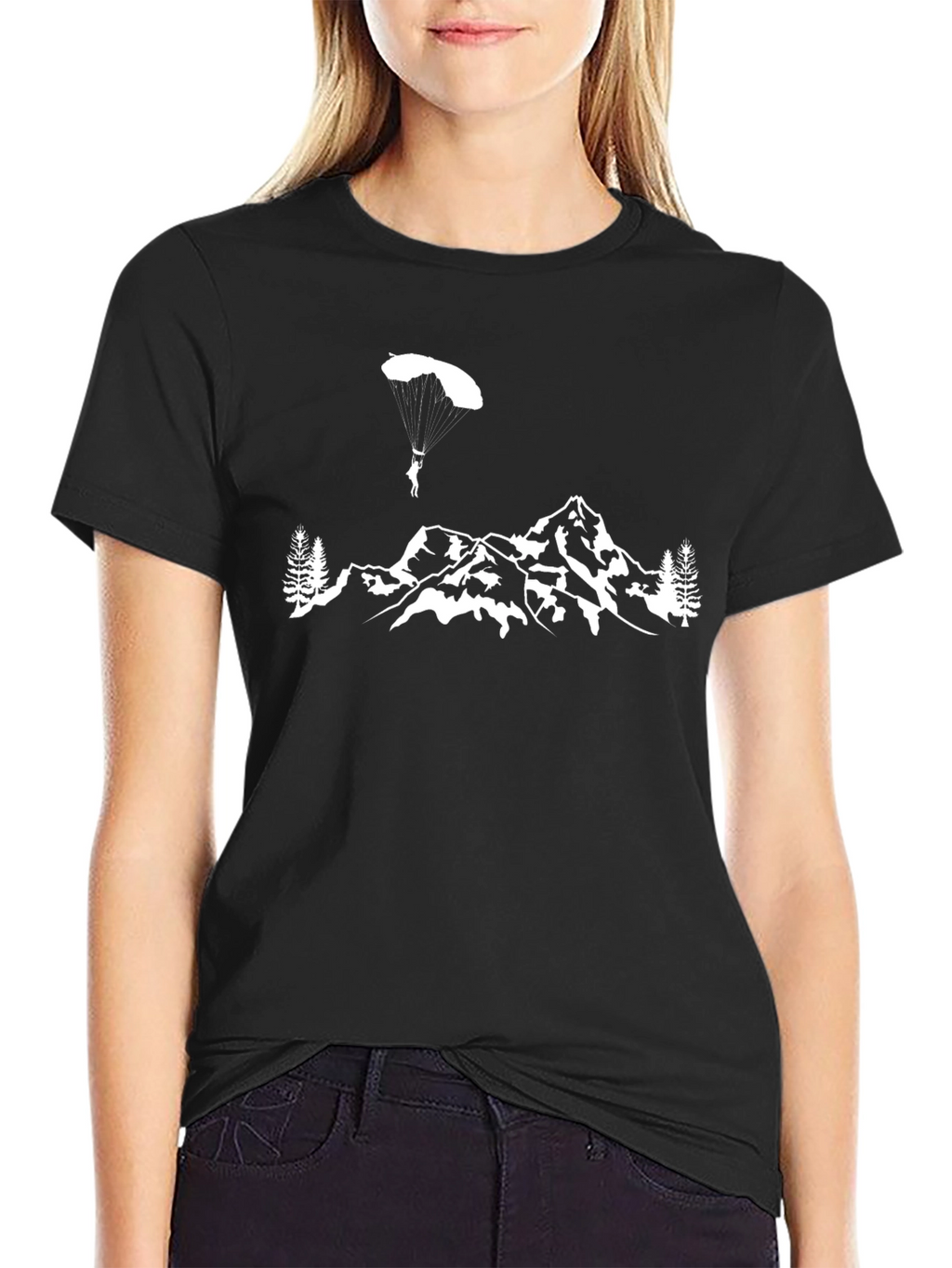 Parachute Mountain Graphic Tee - Black Cotton T-Shirt