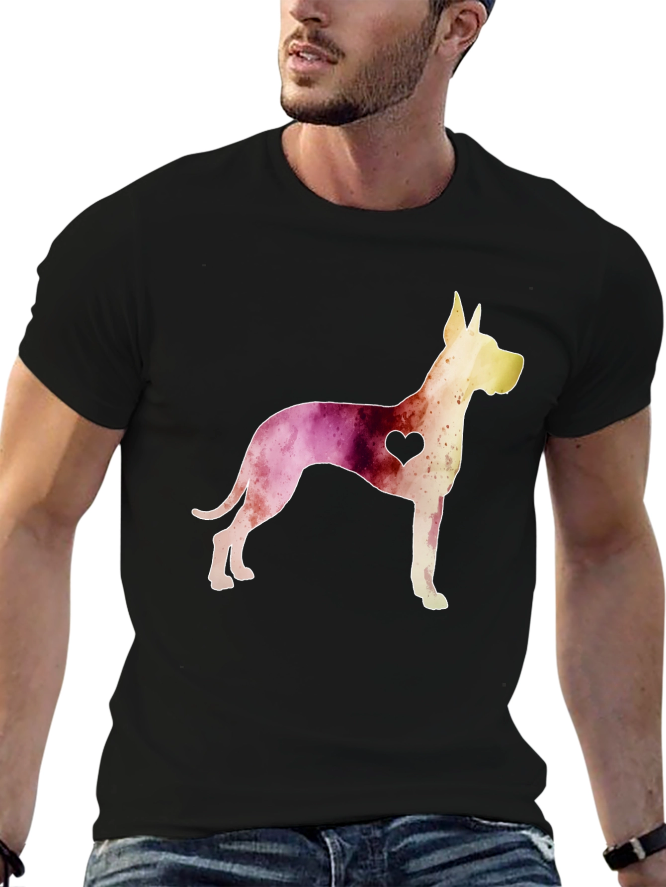 Watercolor Dog Breed Heart T-Shirt - Black