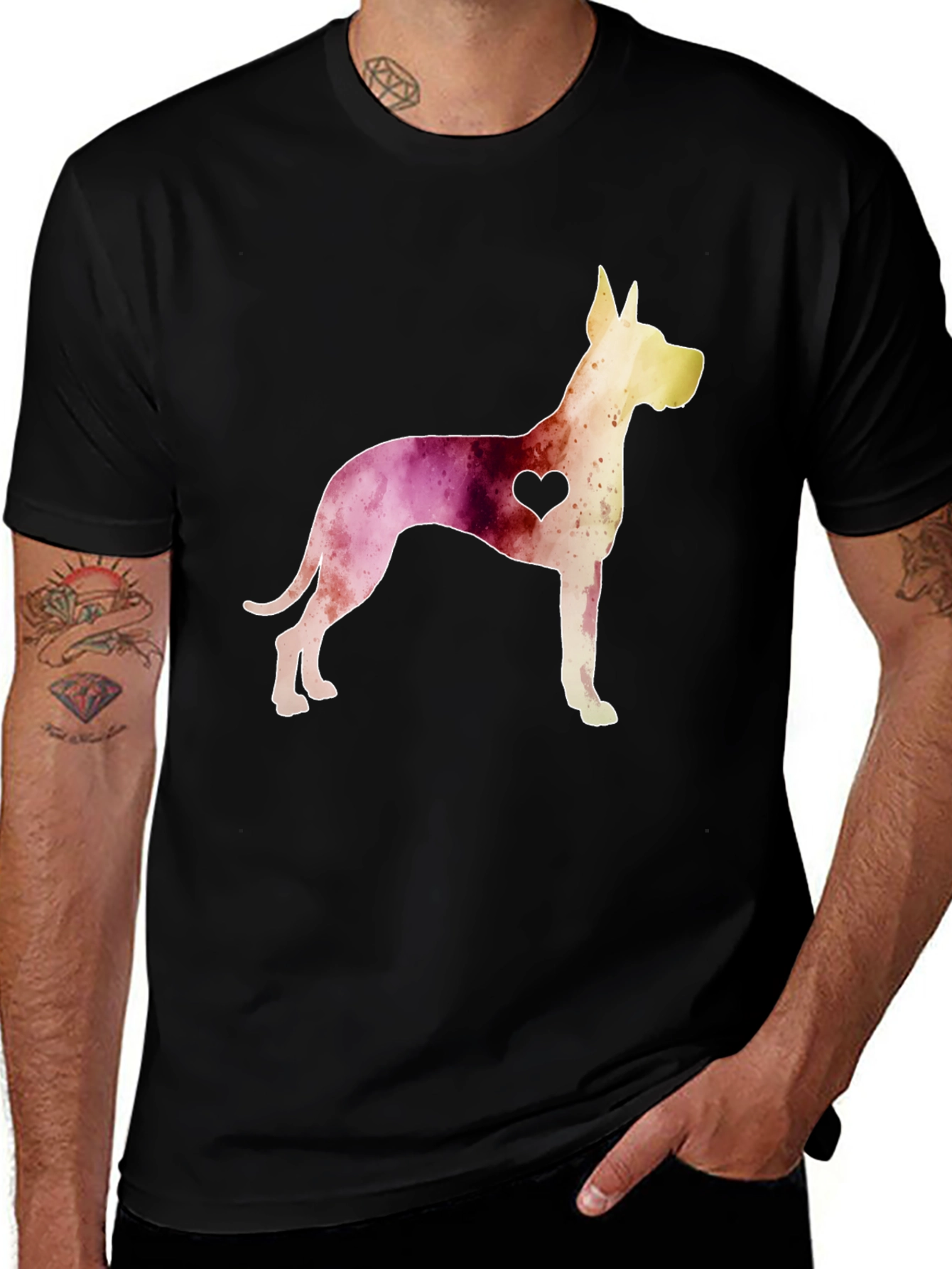 Watercolor Dog Breed Heart T-Shirt - Black
