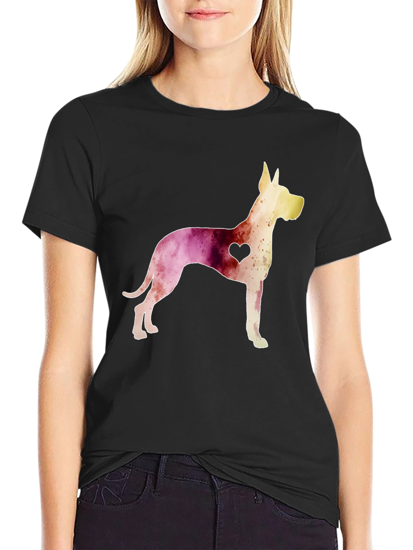 Watercolor Dog Breed Heart T-Shirt - Black