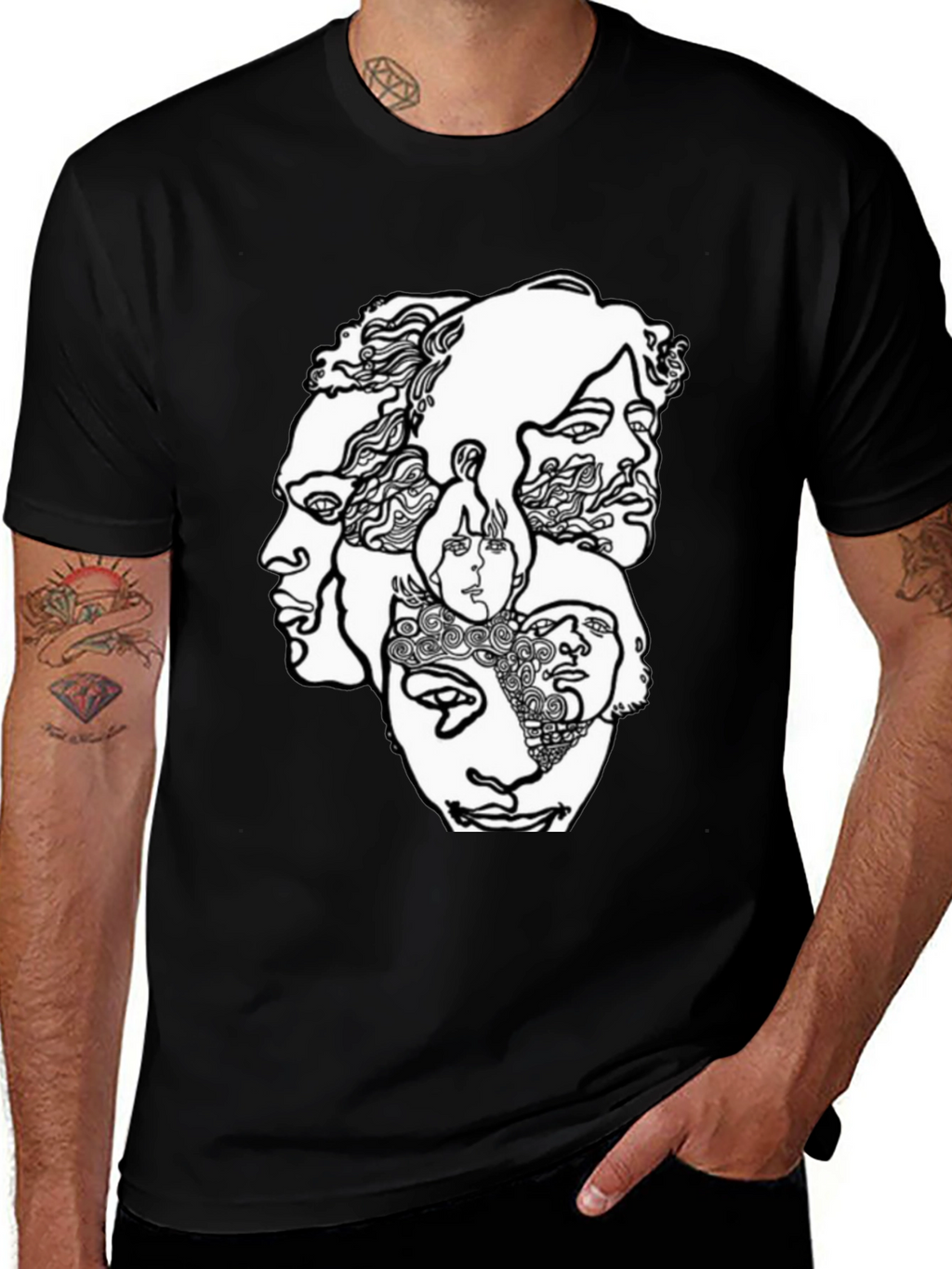 Abstract Faces Graphic T-Shirt - Unisex Crew Neck