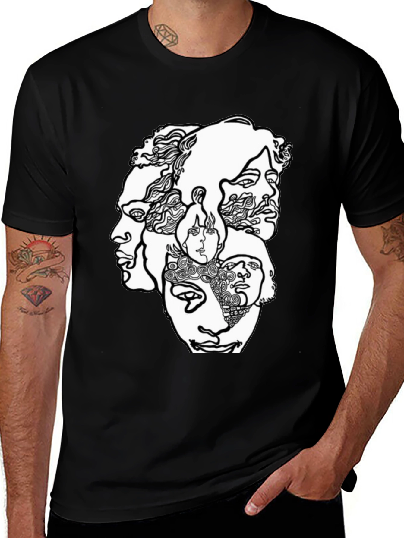 Abstract Faces Graphic T-Shirt - Unisex Crew Neck