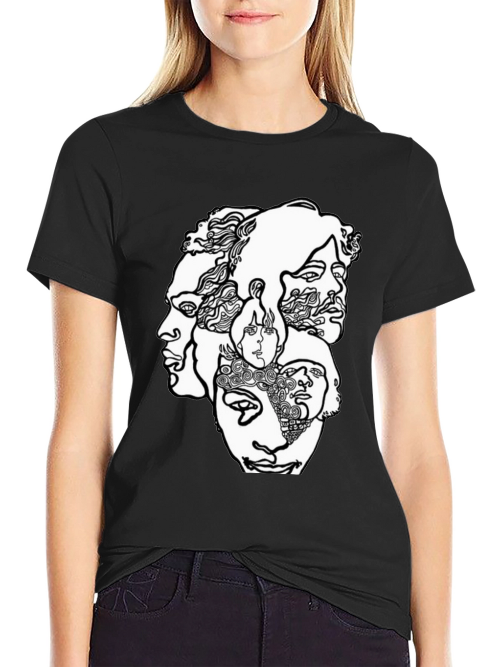 Abstract Faces Graphic T-Shirt - Unisex Crew Neck