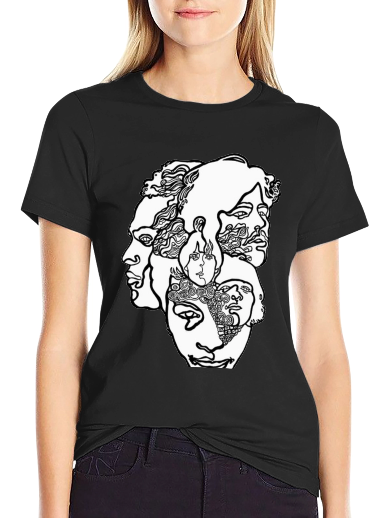 Abstract Faces Graphic T-Shirt - Unisex Crew Neck