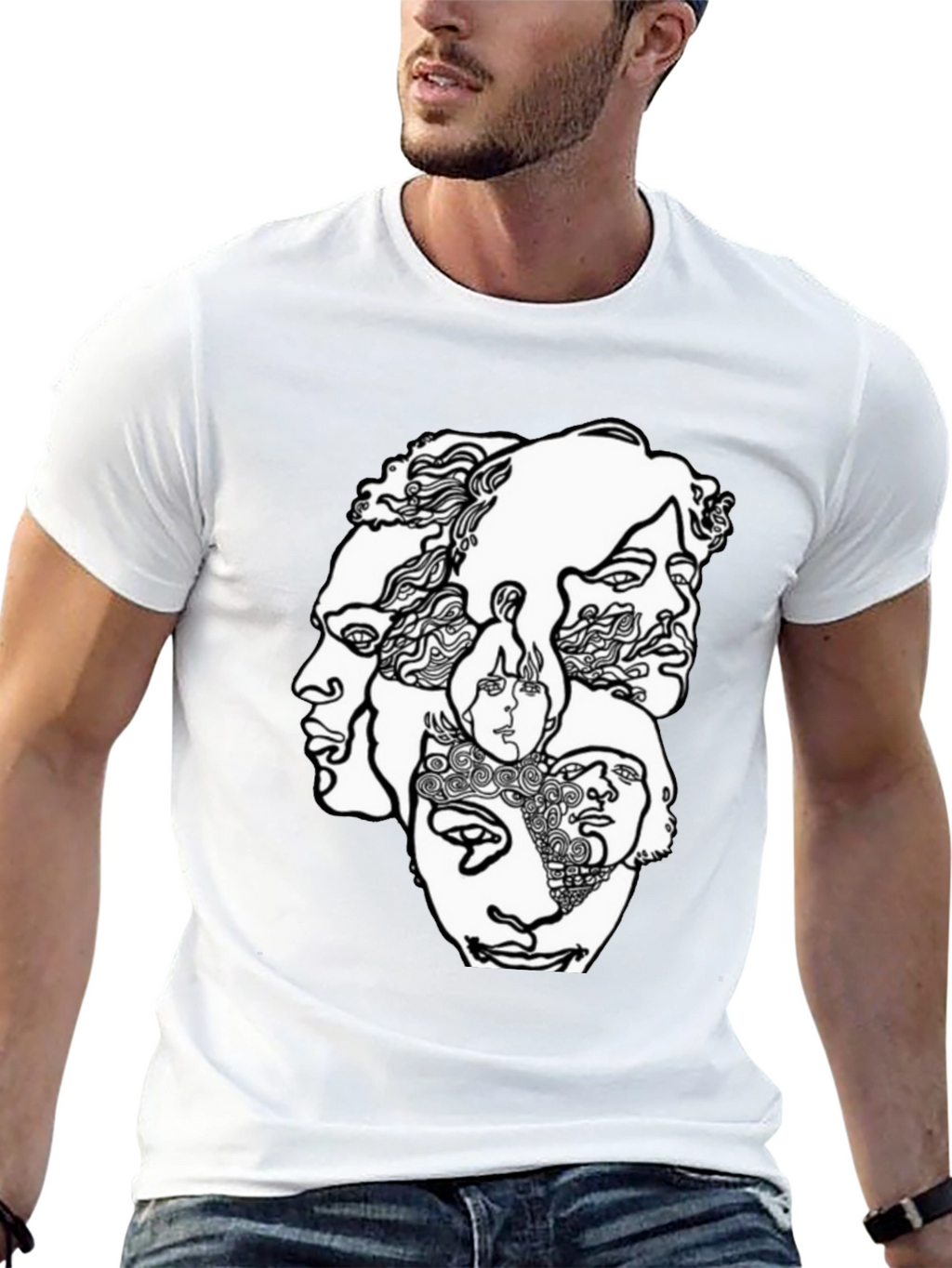 Abstract Faces Graphic T-Shirt - Unisex Crew Neck