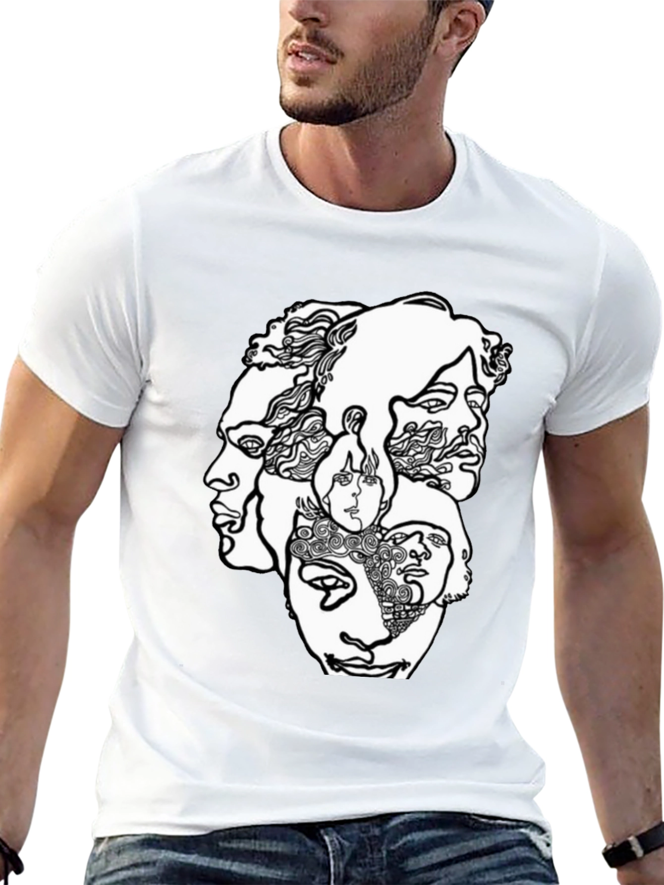 Abstract Faces Graphic T-Shirt - Unisex Crew Neck