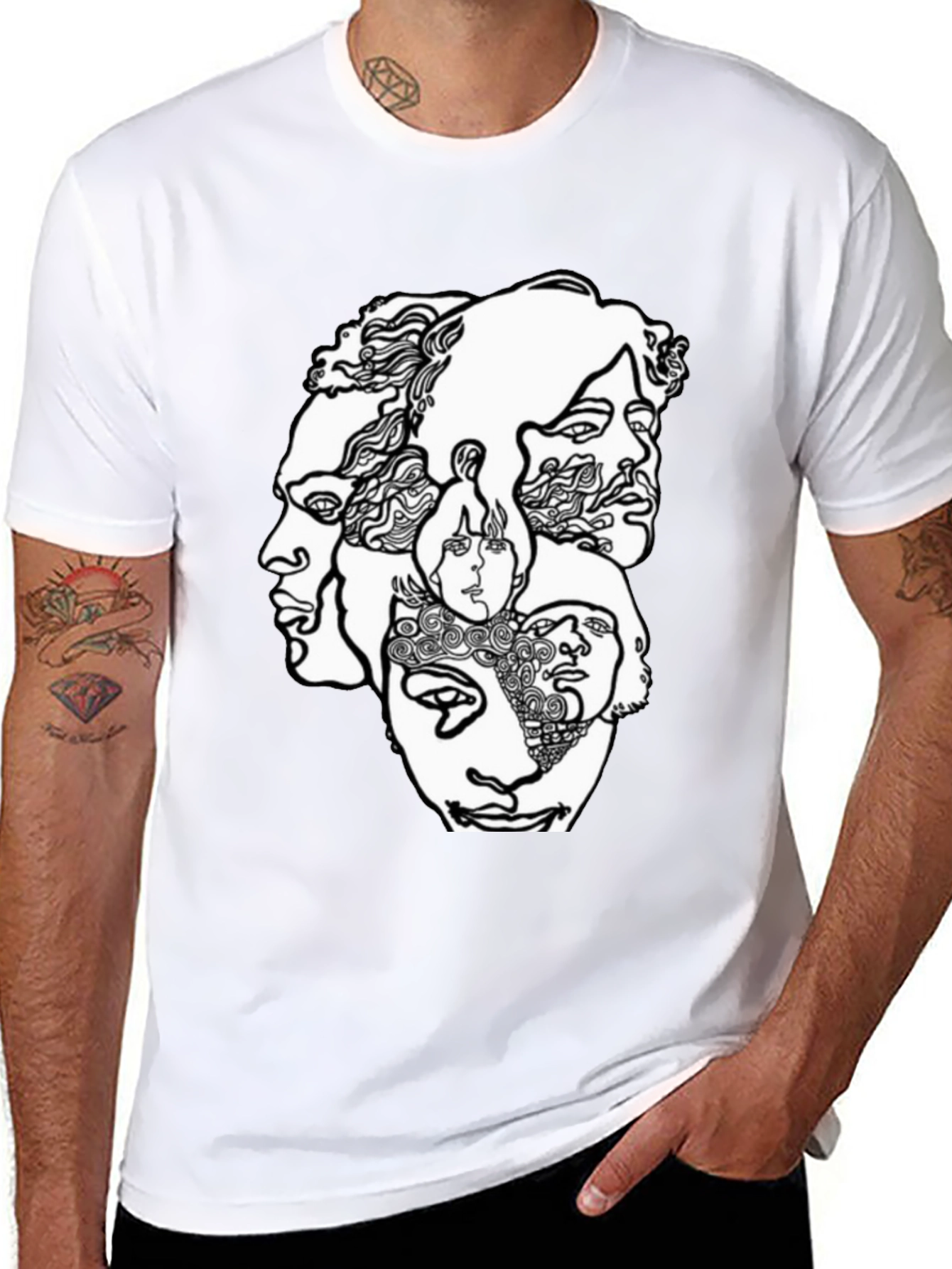 Abstract Faces Graphic T-Shirt - Unisex Crew Neck