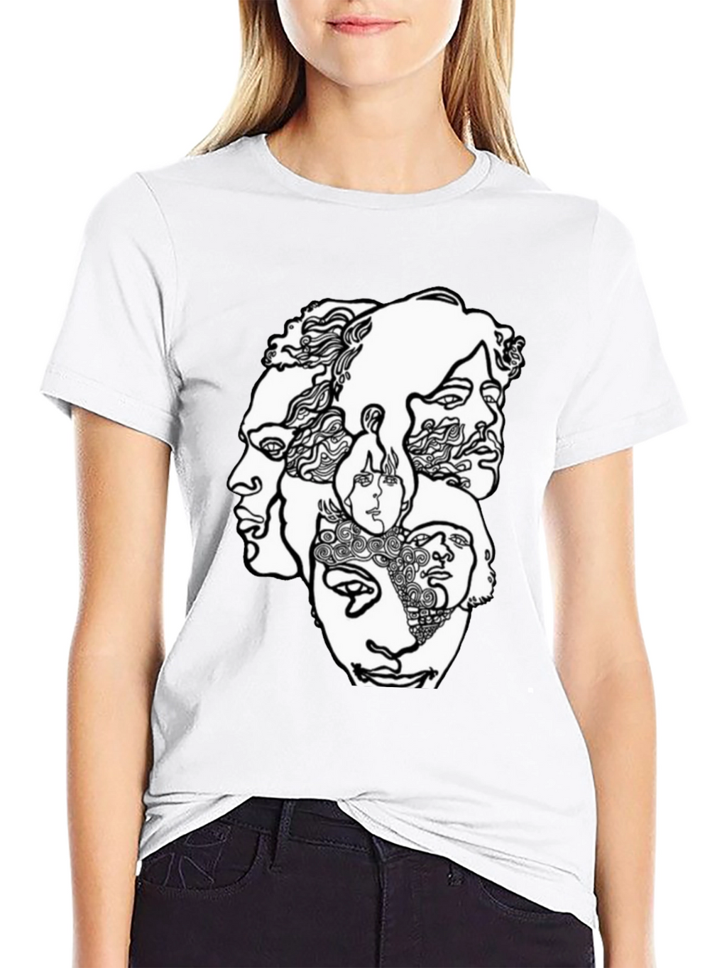 Abstract Faces Graphic T-Shirt - Unisex Crew Neck
