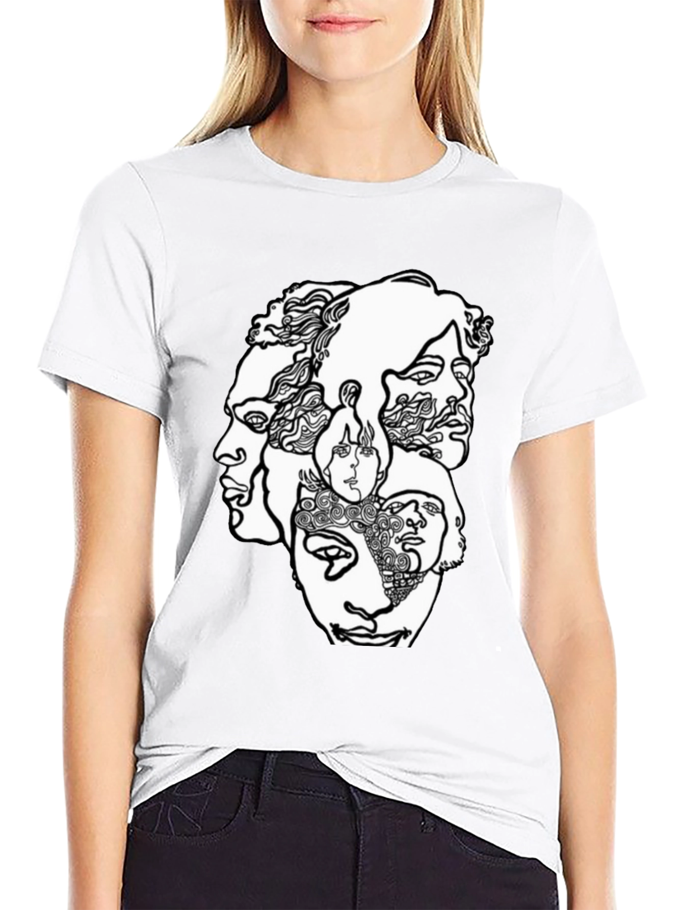 Abstract Faces Graphic T-Shirt - Unisex Crew Neck