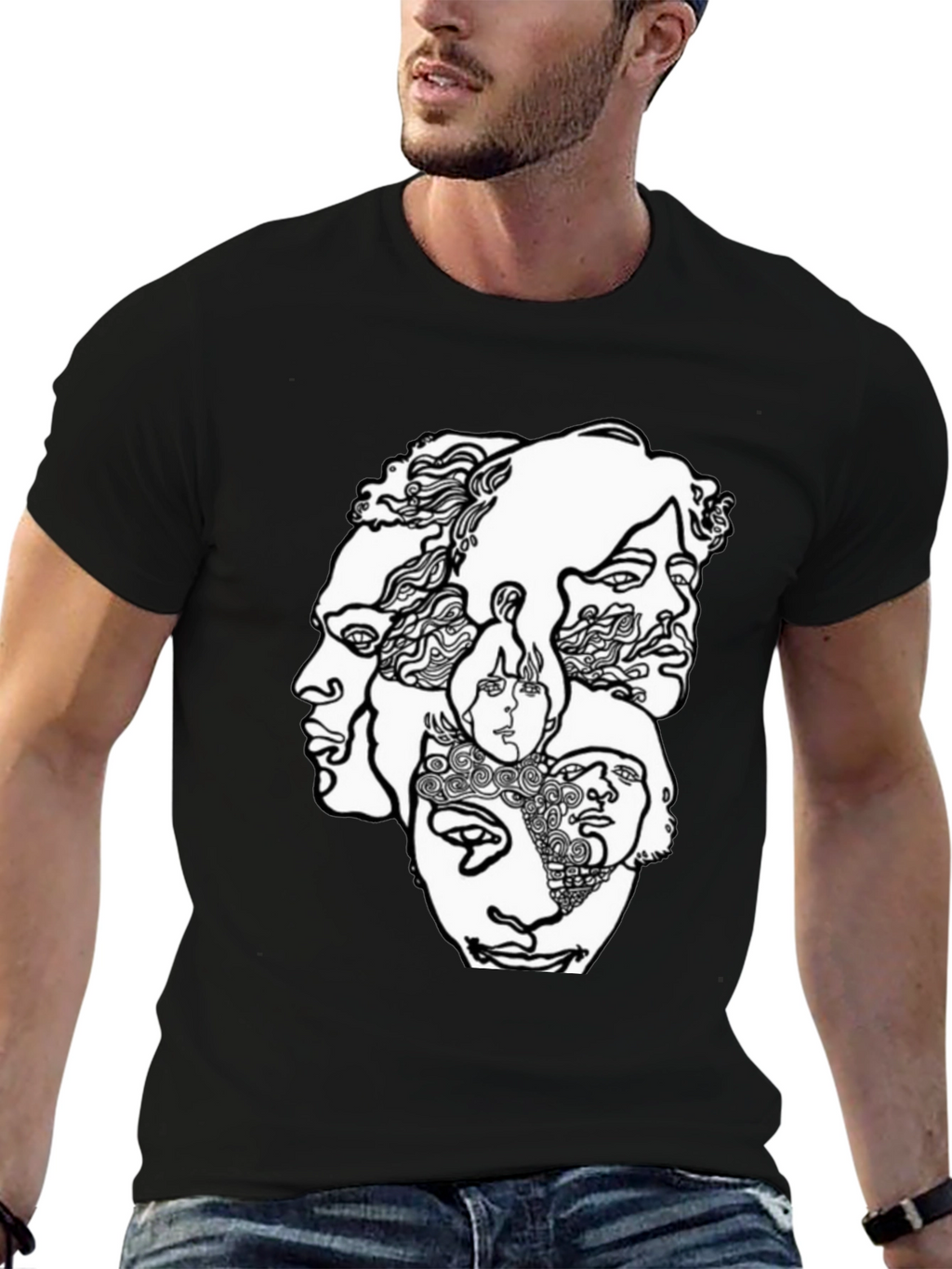Abstract Faces Graphic T-Shirt - Unisex Crew Neck