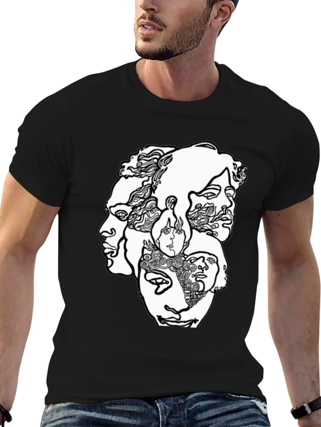 Abstract Faces Graphic T-Shirt - Unisex Crew Neck
