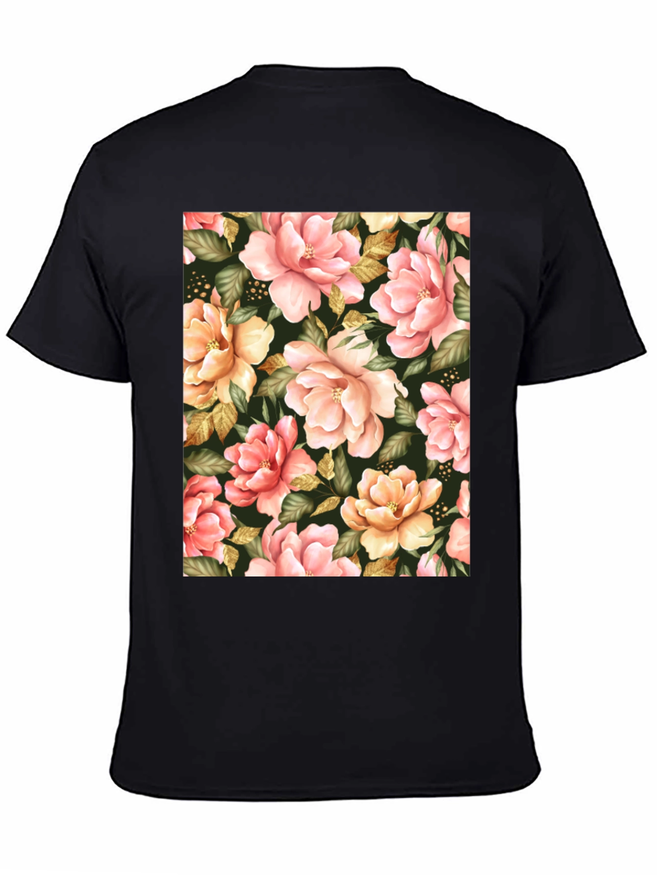 Floral Print Black T-Shirt - Unique Botanical Design