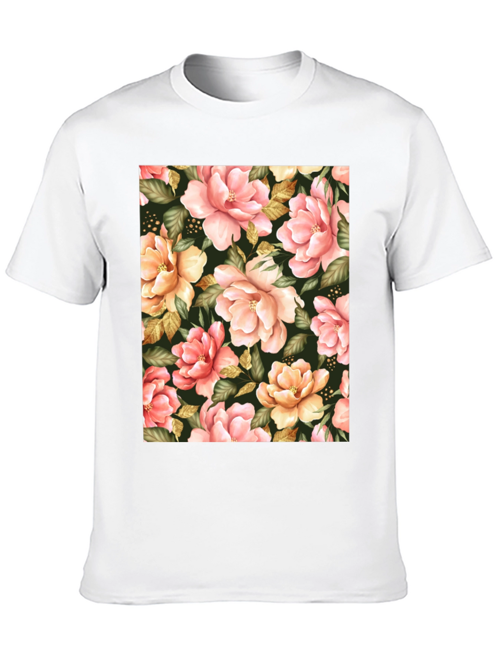 Floral Print Black T-Shirt - Unique Botanical Design