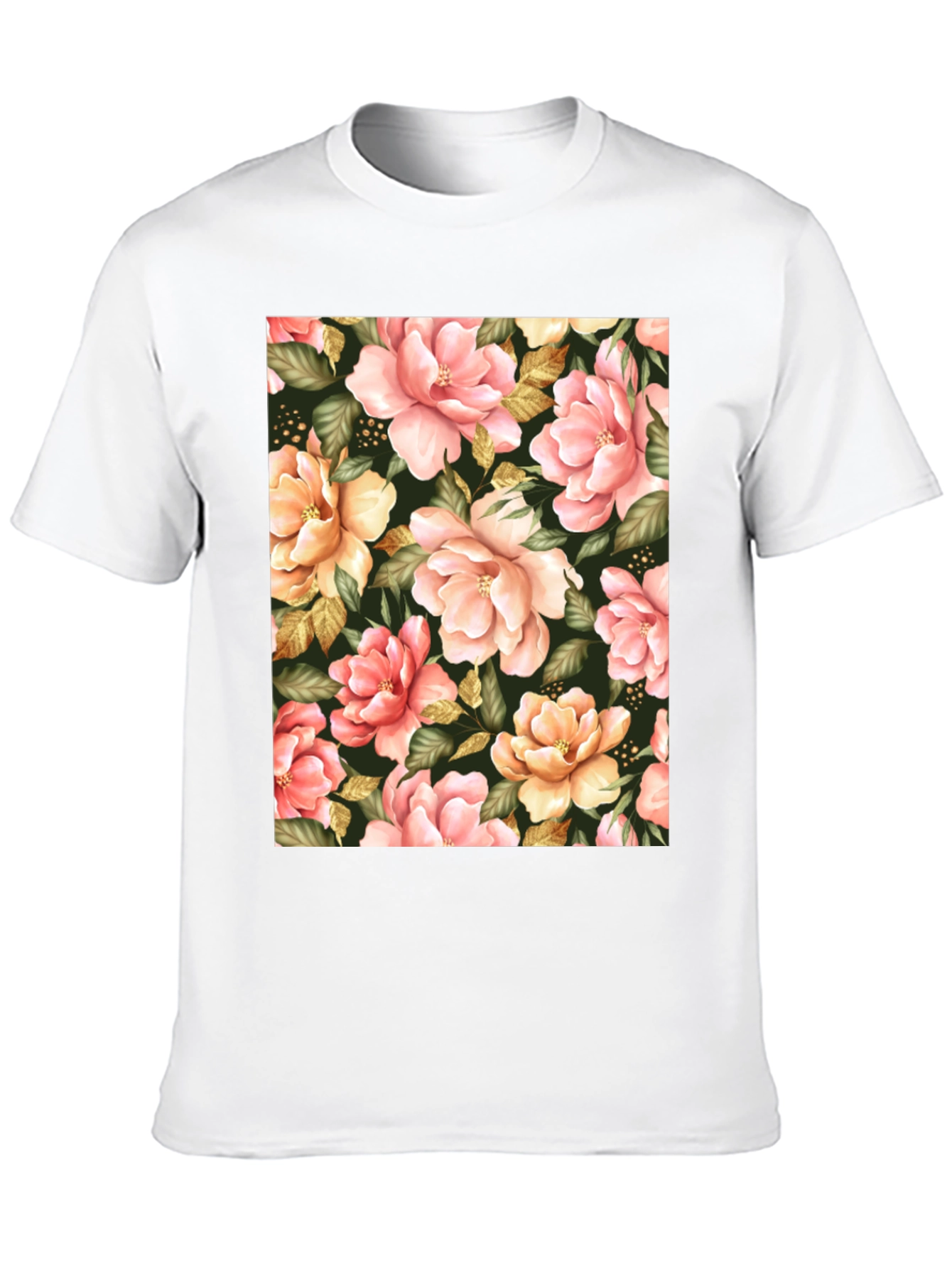 Floral Print Black T-Shirt - Unique Botanical Design