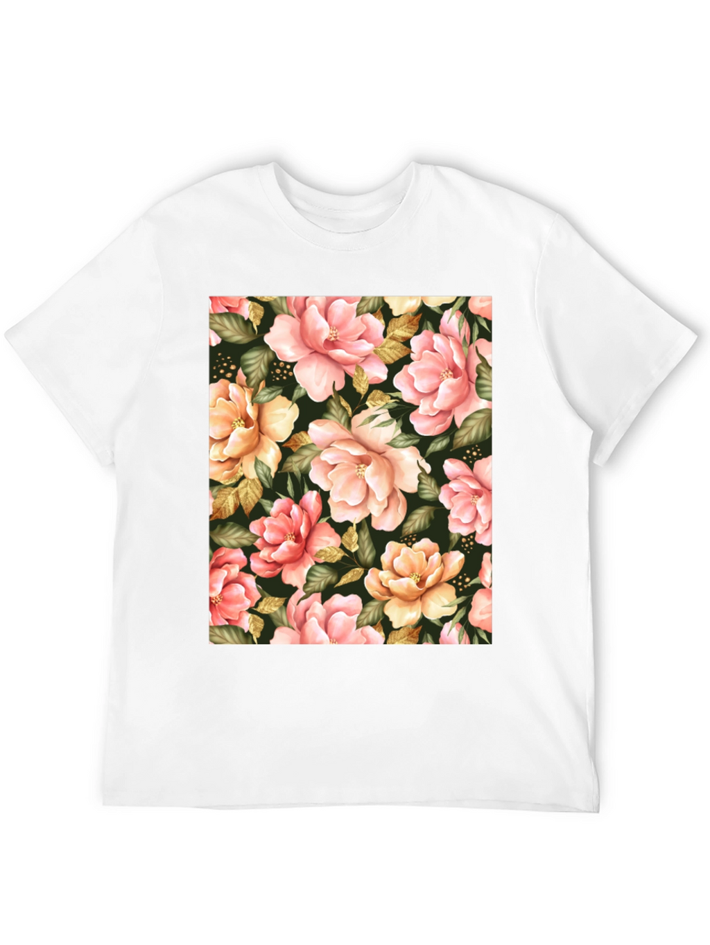 Floral Print Black T-Shirt - Unique Botanical Design