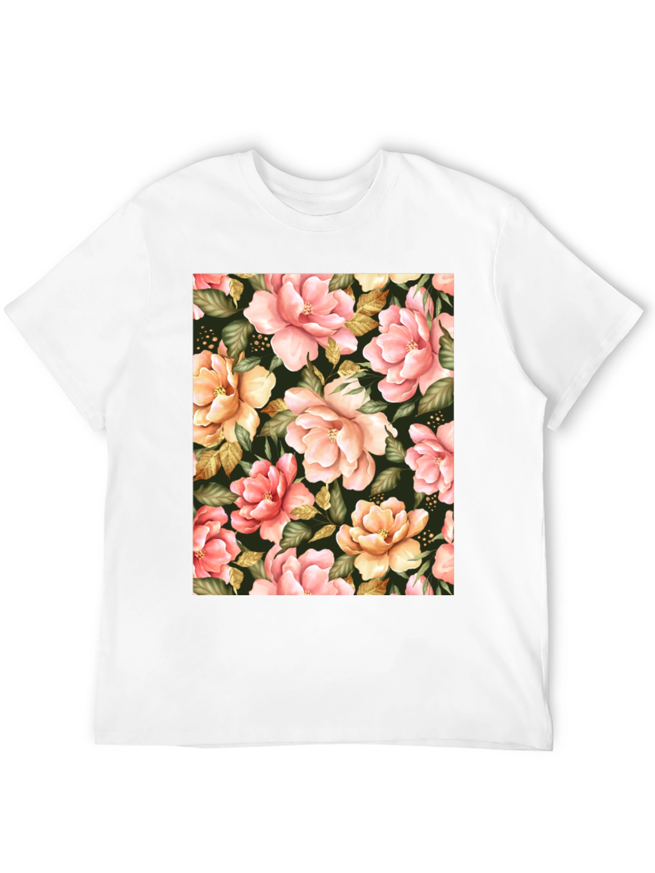 Floral Print Black T-Shirt - Unique Botanical Design