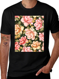 Floral Print Black T-Shirt - Unique Botanical Design
