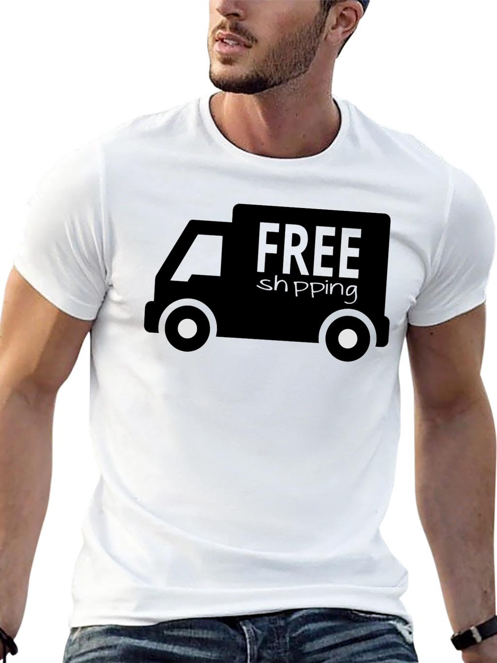 Free Shipping Graphic Tee - Black