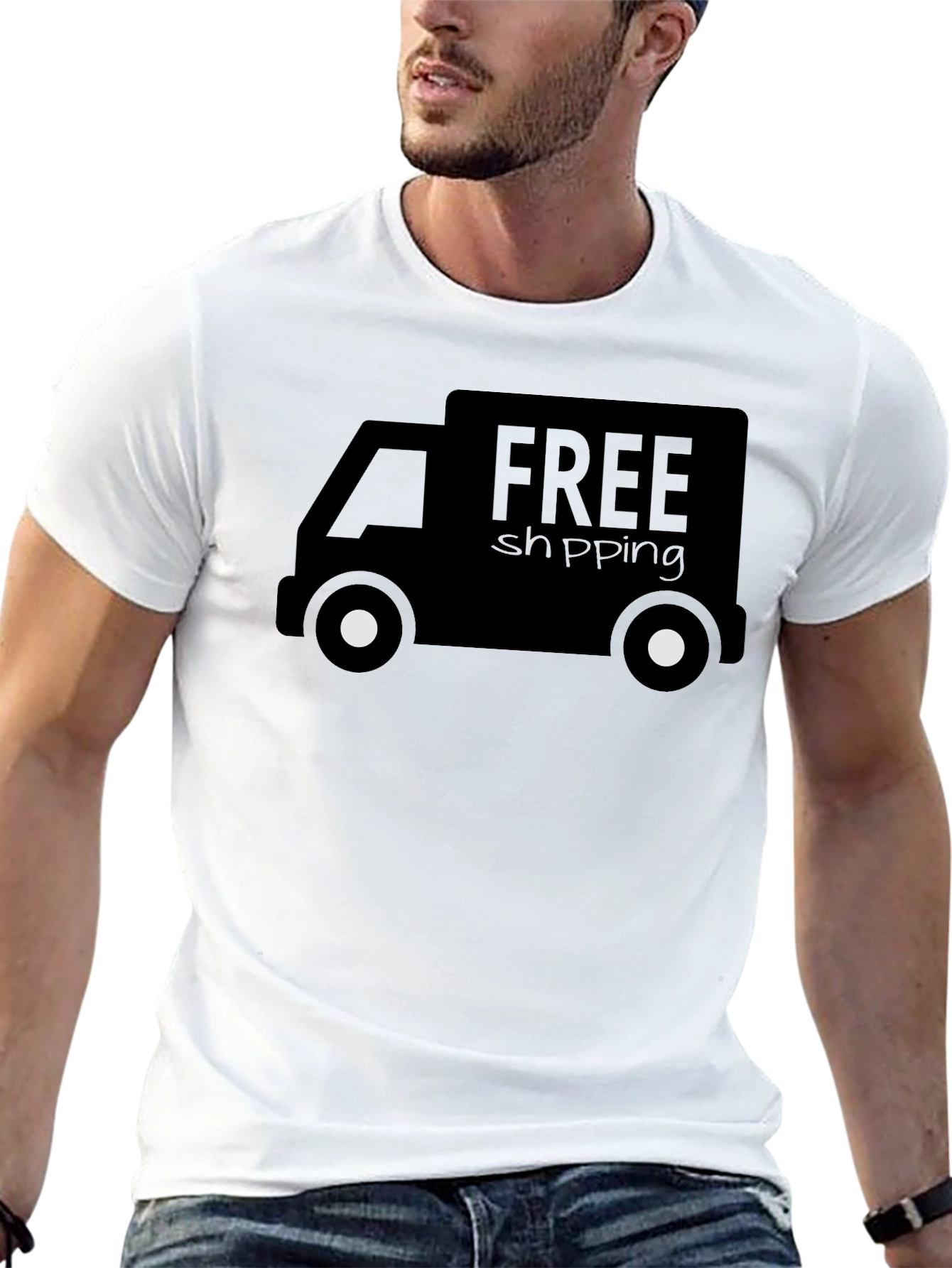 Free Shipping Graphic Tee - Black