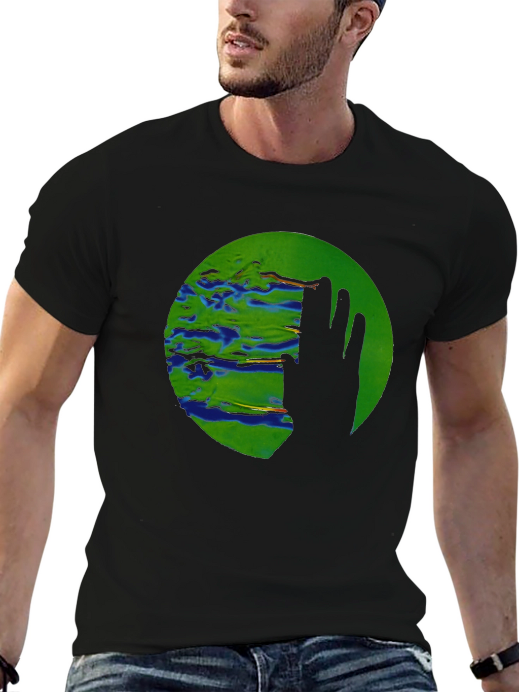 Abstract Earth Graphic Black T-Shirt