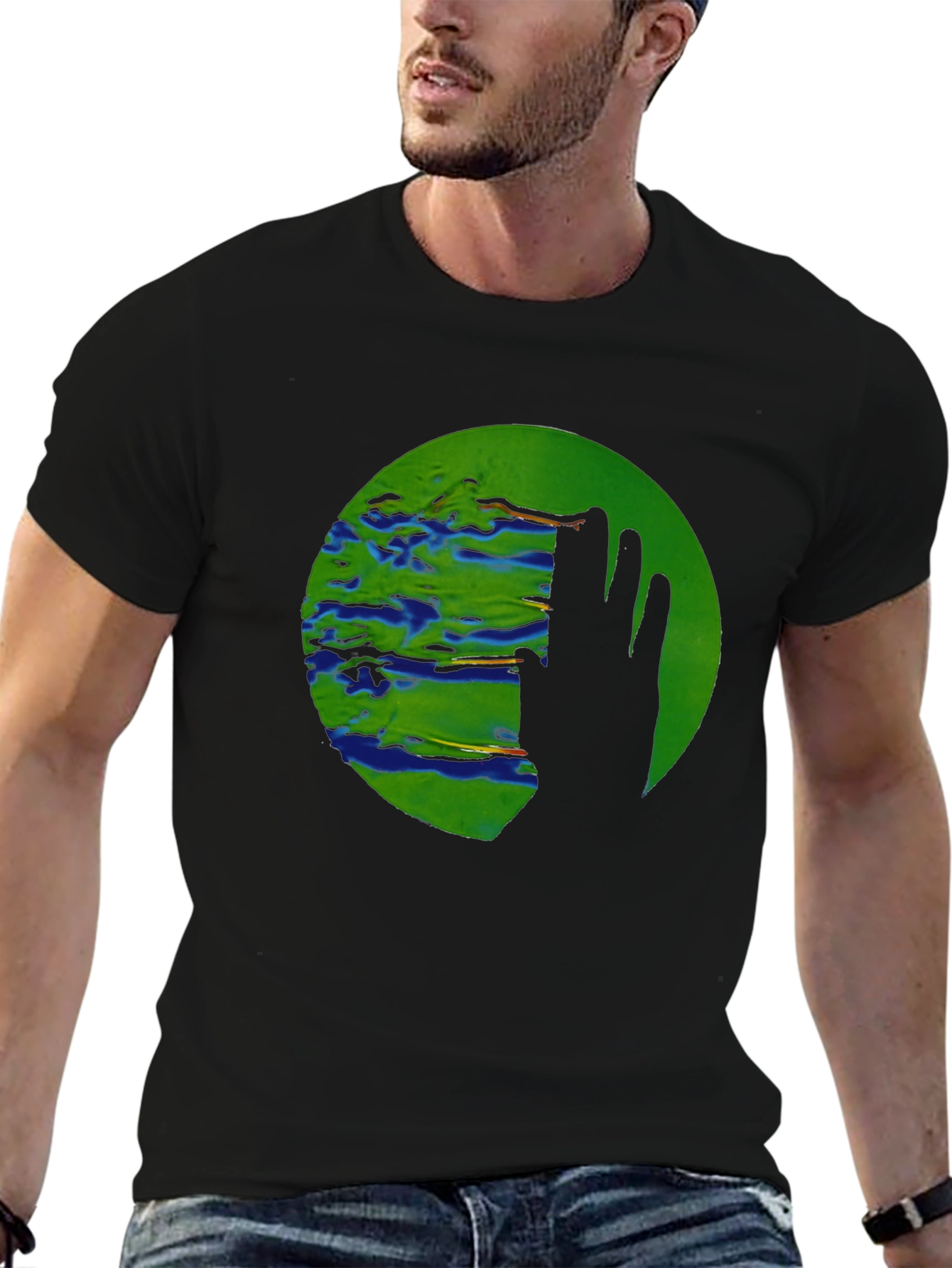 Abstract Earth Graphic Black T-Shirt