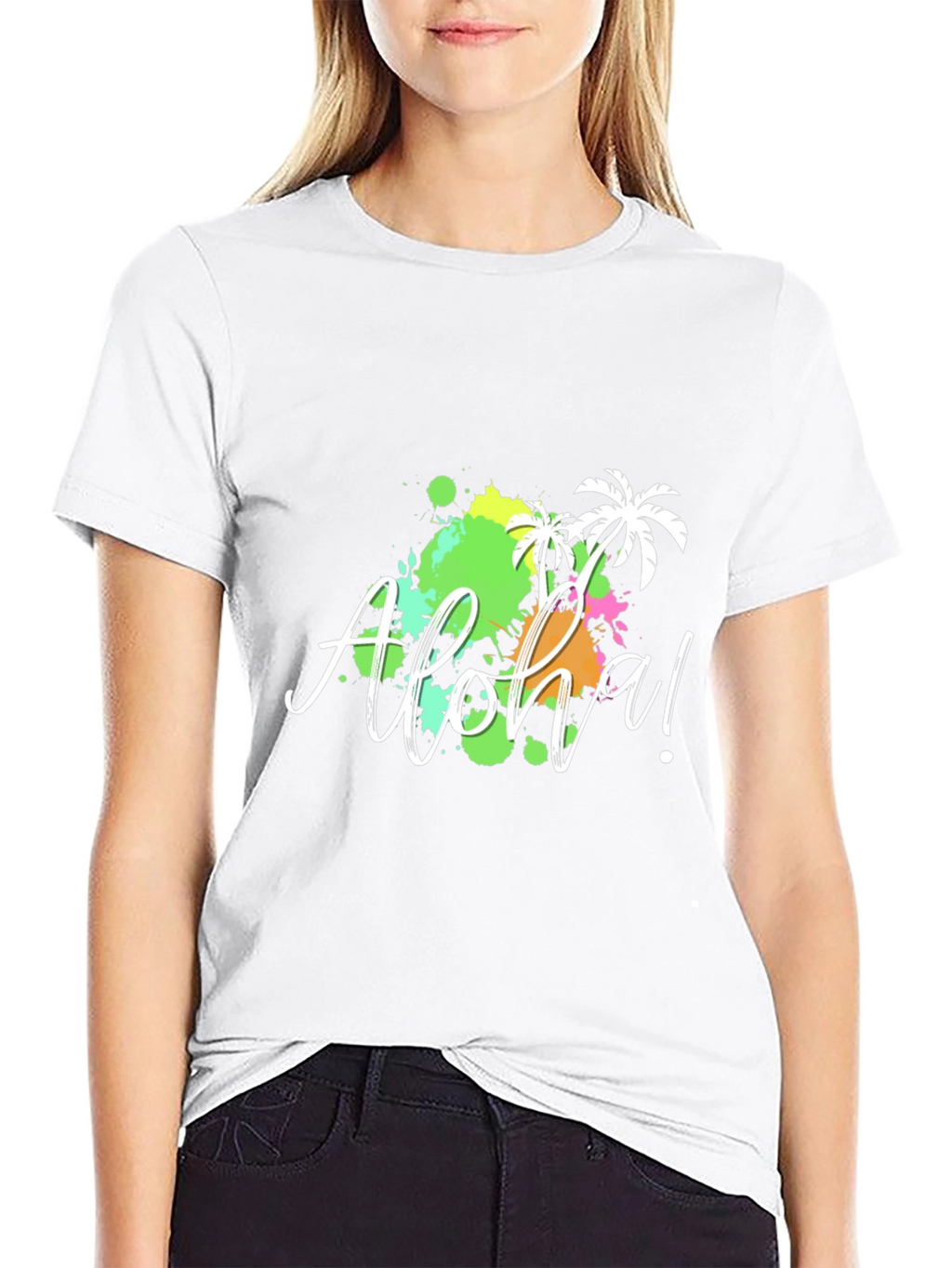 Aloha! Black T-Shirt with Tropical Splatter