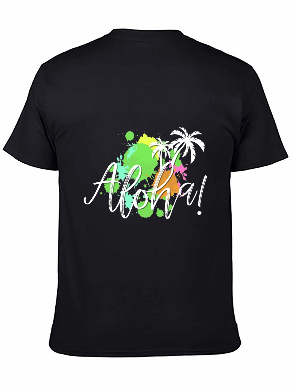 Aloha! Black T-Shirt with Tropical Splatter