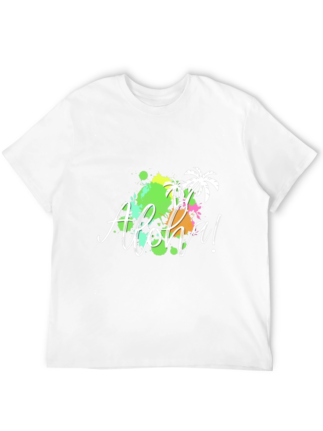 Aloha! Black T-Shirt with Tropical Splatter