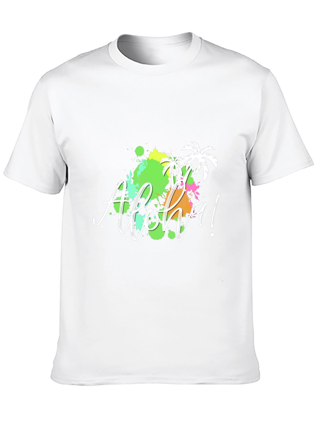 Aloha! Black T-Shirt with Tropical Splatter